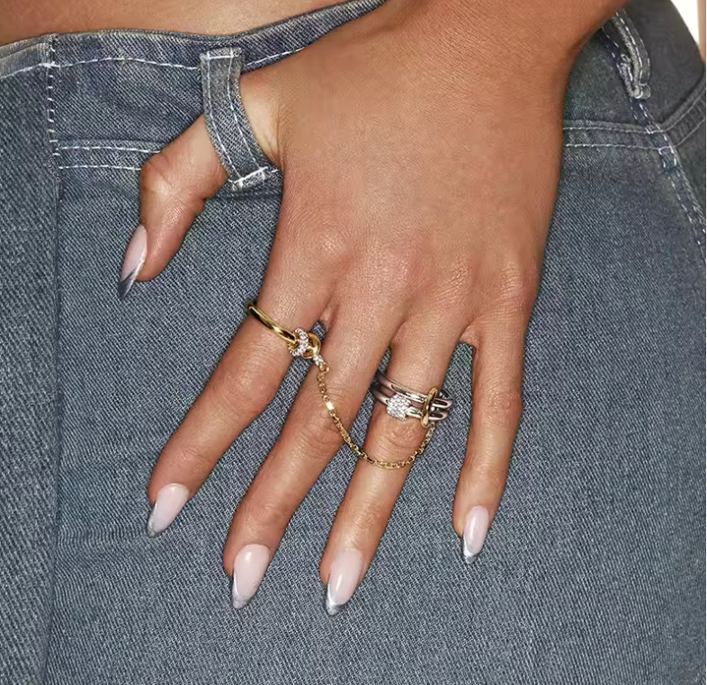 Two-Tone Mixed Metal Dual-Finger Linked Chain Ring