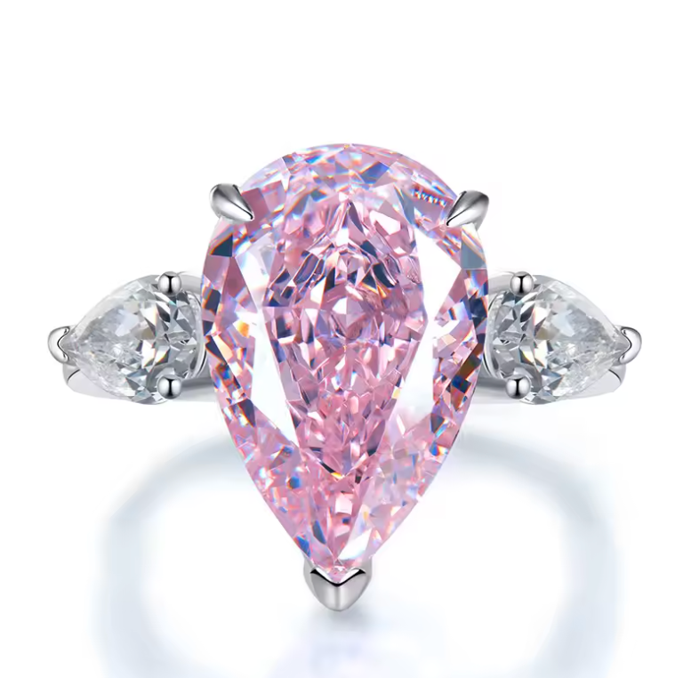 White Gold Three-Stone Pink Pear Solitaire Cocktail Ring