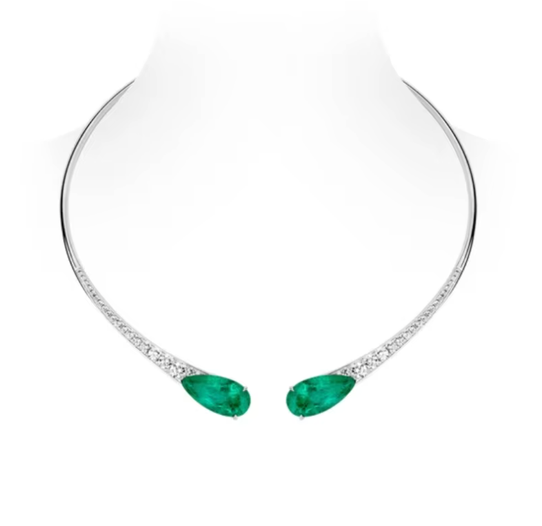 White Gold Open-Front Pear Emerald Collar Choker
