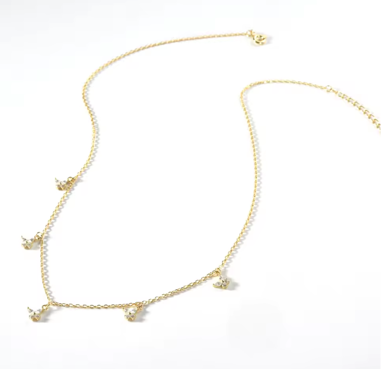 Gold Crystal Butterfly Charm Dangle Station Choker