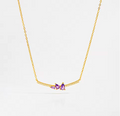 Gold Curved Bar Asymmetric Amethyst Pear Cluster Necklace