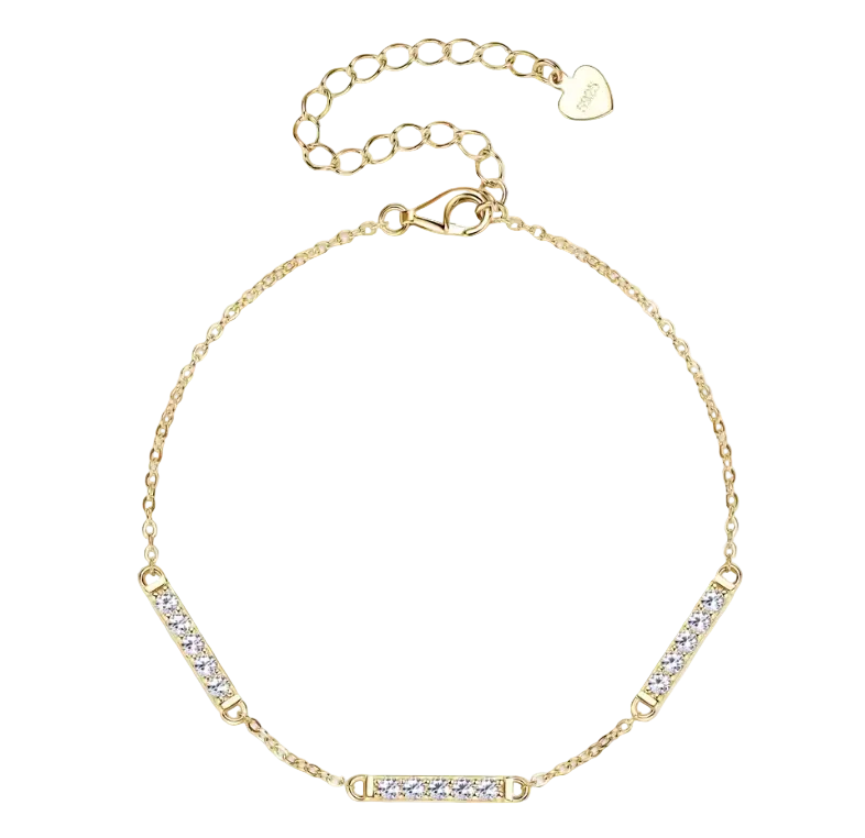 Gold Triple-Station Diamond-Cut Crystal Bar Link Bracelet