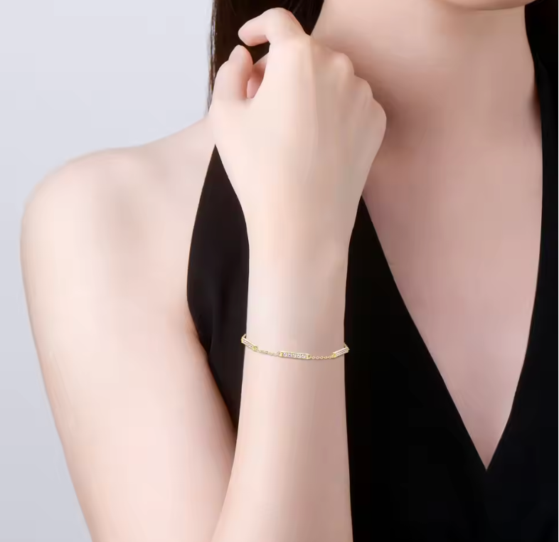 Gold Triple-Station Diamond-Cut Crystal Bar Link Bracelet
