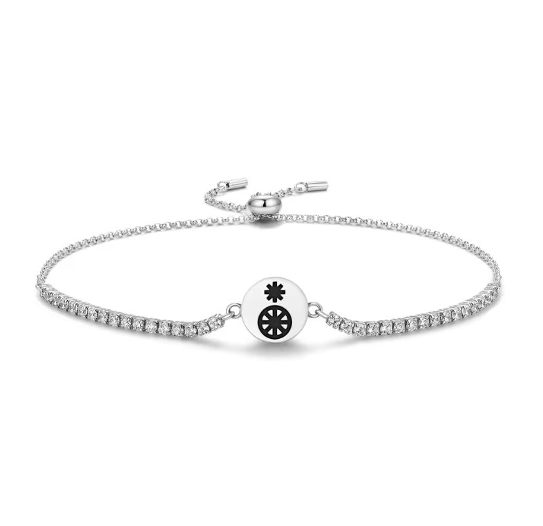 Sterling Silver Medallion Inlay Adjustable Box-Chain Tennis Bracelet