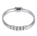 Stainless Steel Snake Chain Bangle with Crystal Pavé Barrel Charms