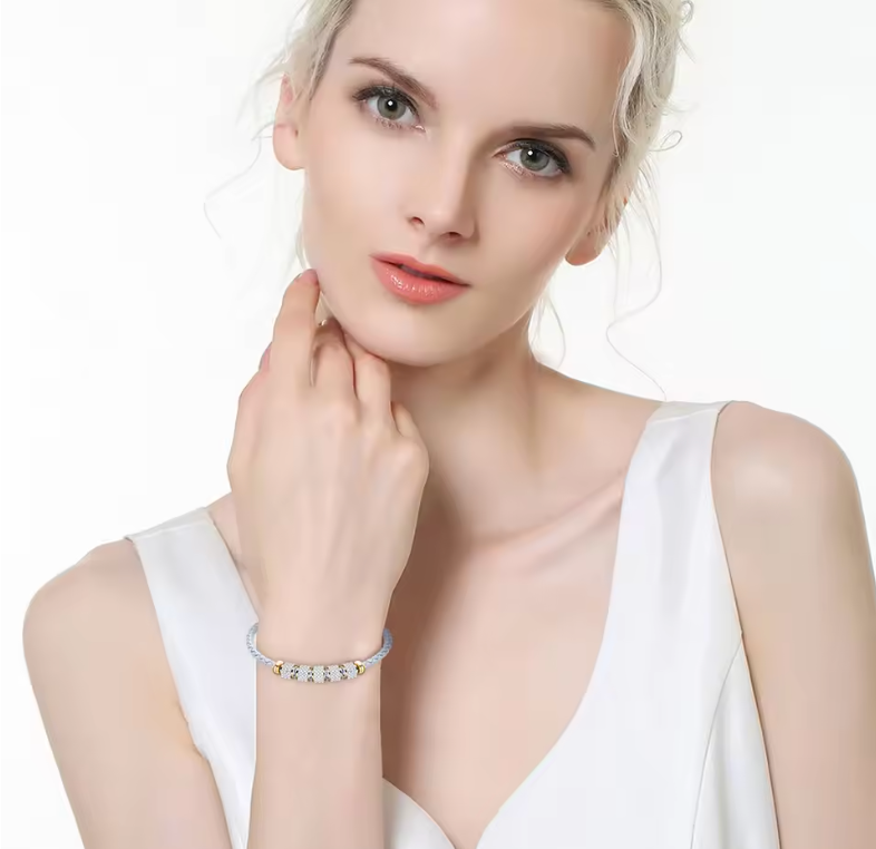 Stainless Steel Snake Chain Bangle with Crystal Pavé Barrel Charms