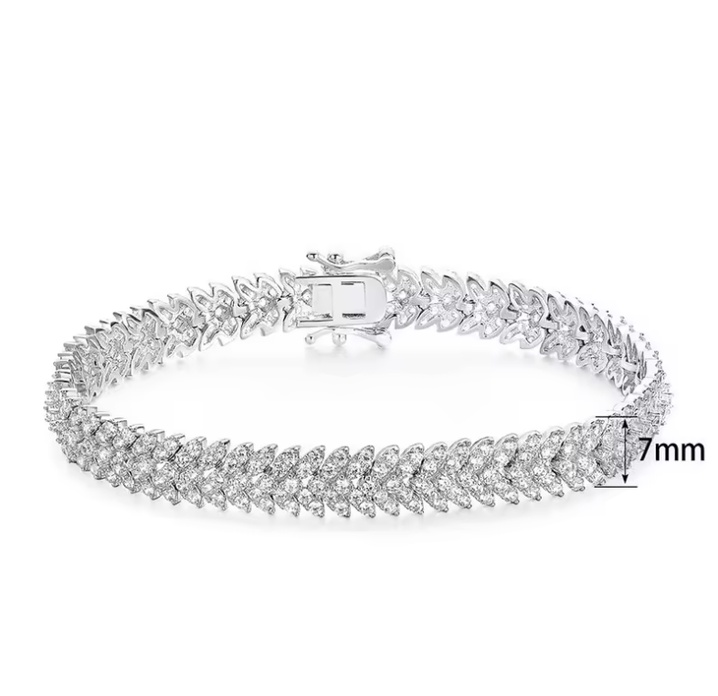White Gold Woven Chevron Marquise Crystal Tennis Bracelet