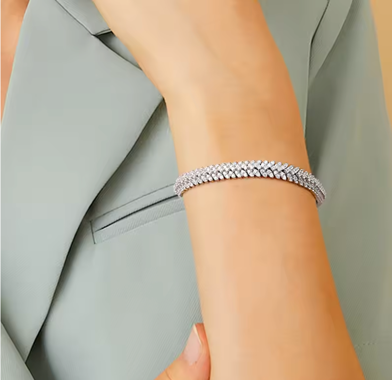 White Gold Woven Chevron Marquise Crystal Tennis Bracelet